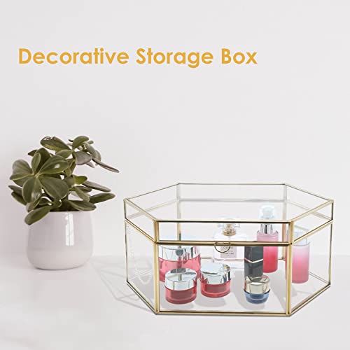 Highfree Handmade Wedding Glass Card Box, Large Gold Terrarium Clear Glass Box #TOP5