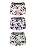 Morvia 3-Pack Women's Boyshorts Briefs Colorful Cartoon Print Boxers with Elastic Waist Soft & Breathable Underwear for Women