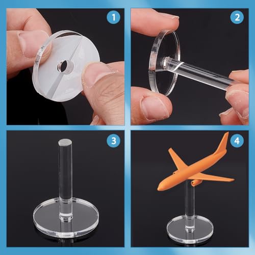 AHANDMAKER 25 Pcs Acrylic Airplane Model Holders Transparent Stand Display Basements for Dolls Mini Display Holder Circular Flight Base with Peg (30mm) - Image 3