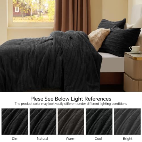 Image of BEDELITE Faux Fur Queen Comforter Set, Fluffy Bed Set, Black | Super Soft & Warm, Luxury Fuzzy Cozy Comforter for Winter, Heavy Plush Bed set, with 2 Pillowcases