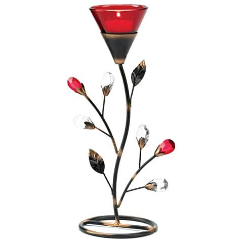 Accent Plus Candle Holder Christmas Decorations Indoor Outdoor Home Decor Valentine’s Day Ruby Blossom Tabletop Christmas Candle Holder Wedding Centerpiece Tealight Candle, 6 X 4 X 11.25 Inches Cover