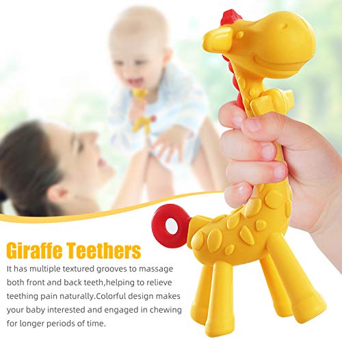 Share&Care Bpa Free 2 Silicone Giraffe Baby Teether Toy With Storage Case, For 3 Months Above Infant Sore Gums Pain Relief And Baby Shower, Set Of 2 Different Teething Toys (Yellow) #TOP1