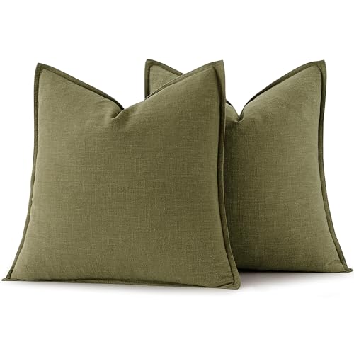 Image of MIULEE Decorative Linen Pillow Covers 20x20 Inch Green Boho Farmhouse Neutral Couch Throw Pillows for Bed Pack of 2 Accent Outdoor Pillowcase Modern Sofa Cushion Livingroom Home Decor