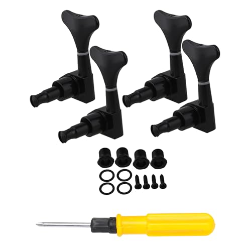 Yibuy 4 Pieces Black 4R Machine Heads for Bass Guitar Part w/Screwdriver Kit 40x58x30mm