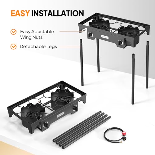image for ROVSUN 2 Burner Outdoor Propane Gas Stove 150,000 BTU High Pressure St