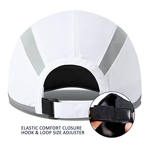 Gadiemkensd Baseball Cap Nylon Running Cap Outdoor Sports Hat For Men Woman Adjustable Quick Drying Reflective Foldable 50+ Upf Inhibit Uv Mesh Water Repellency Race Performance Lightweight White #TOP2