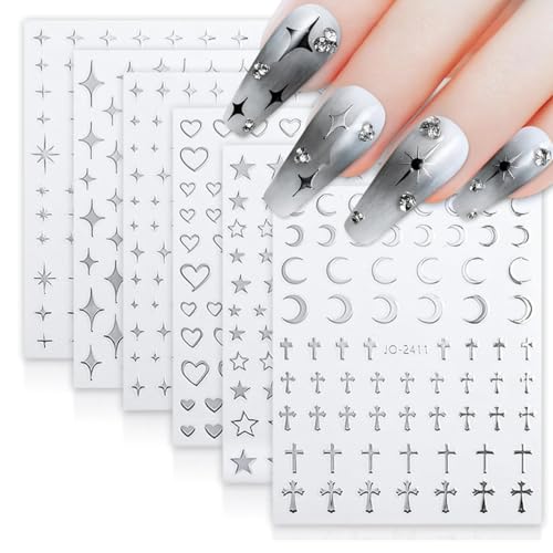 Image of MAYCREATE 6 Sheets Metallic Mirror Silver Nail Stickers for Women