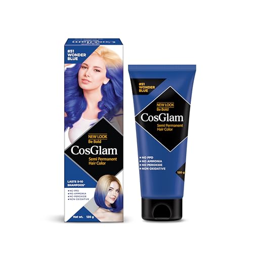 Image of Cosglam Semi Permanent Hair Color for Women & Men - Model #51 Wonder Blue (120 g) | Vegan Hair Dye with Conditioner | No Ammonia, No Peroxide, Non-Oxidative | Glossy Finish