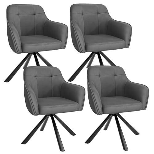 YOUDENOVA Esszimmerstühle 4er Set, 360° Drehbar mit Armlehnen, Samt Polsterstuhl für Esszimmer, Küche, Wohnzimmer & Büro, Stühle Esszimmer Dunkelgrau