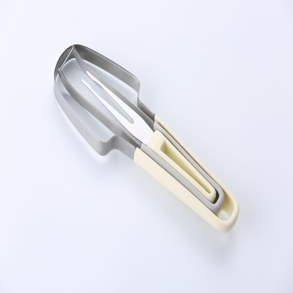 3-in-1 Watermelon Fork Slicer Cutter, Upgraded Stainless Steel Fruit Cutter Watermelon Cutter Fork, Watermelon Fork Fruit Cutting Tool for Home Camping Kitchen Gadgets (White)