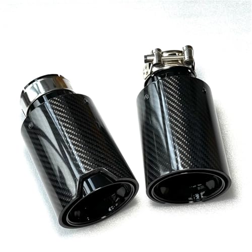 1 PCエキゾーストチップテールパイプマフラーカーアクセサリーBMW E46 E90 E60と互換性のある自動ツールを備えた光沢のあるブラックカーボンファイバー(ID 54MM-OD 80MM)