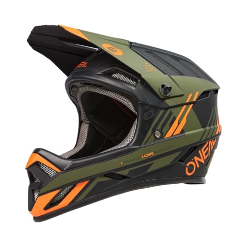 O'NEAL | Mountainbike-Helm | MTB Downhill | Robustes ABS, Ventilationsöffnungen für Luftstrom & Kühlung, ABS Außenschale | Backflip Helmet Strike V.23 | Erwachsene | Schwarz Orange Oliv | M