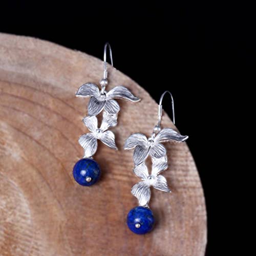 Boucles d'oreilles à Fleurs S925 en lapis-lazuli, le cadeau rétro idéal - 6