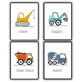 voenls Construction Art Poster Set of 4 Boys Game Room Wall Art Construction Nursery Art Truck Const