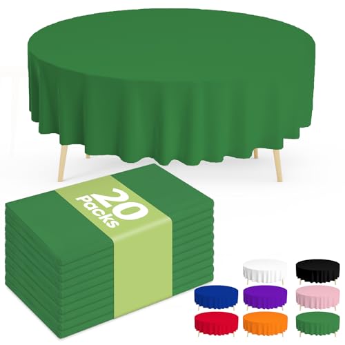 Image of Pureegg Plastic Table Cloth Disposable 20 Pack, 84'' Round Table Cloths, St Patricks Day, Christmas Decorations, Tablecloths, Round, Forest, Emerald, Plastic Cover, Leakproof & Sturdy, Green