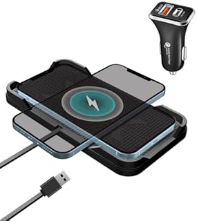 Wireless Car Charger, Polmxs 15W Fast Car Wireless Charger Pad, Non-slip Wireless Phone Charger Car Charging Mat with 36W PD & QC3.0 Car Charger For iPhone 14/13/12 Pro/11/X,Samsung S22/21/20/10+/S10