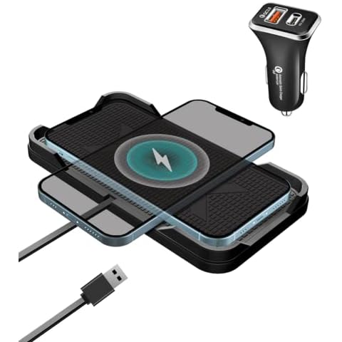Wireless Car Charger, Polmxs 15W Fast Car Wireless Charger Pad, Non-slip Wireless Phone Charger Car Charging Mat with 36W PD & QC3.0 Car Charger For iPhone 14/13/12 Pro/11/X,Samsung S22/21/20/10+/S10 Cover