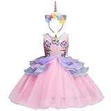 🦄 ELEGANTE DISEÑO: Estilo y color diferentes para elegir! Adorable vestido de verano con apliques de unicornio lindos, diseñado con múltiples tul y peplum de tutú, combinan con una bonita diadema de flores de unicornio.
