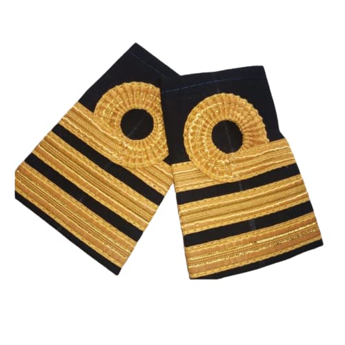 Hard Epaulettes | Uniform Accessory | Professional Emblem | Sturdy & Washable Round 3 Stripes Gold Shoulder Insignia For Pilots | Unisex Epaulet For Merchant Navy Chief Officer | Set 2
