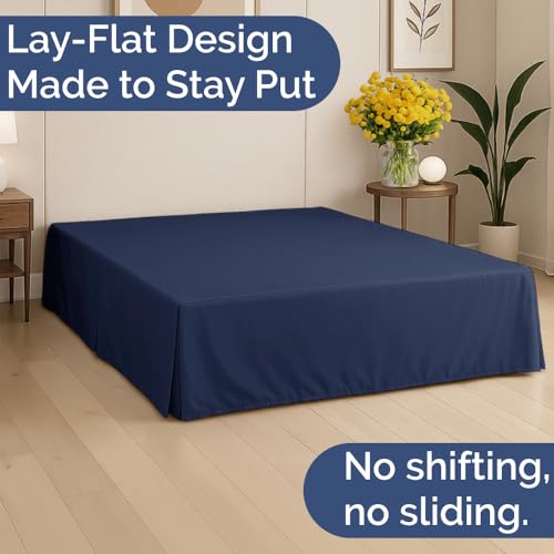 Pleated Bed Skirt King Size - 3 Sided Pleated Bed Skirt King - Ultra-Soft, Easy Fit with 12 Inch Tailored Drop - Hotel Quality, Wrinkle Free & Fade Resistant - for Women, Men, Kids & Teens - Navy