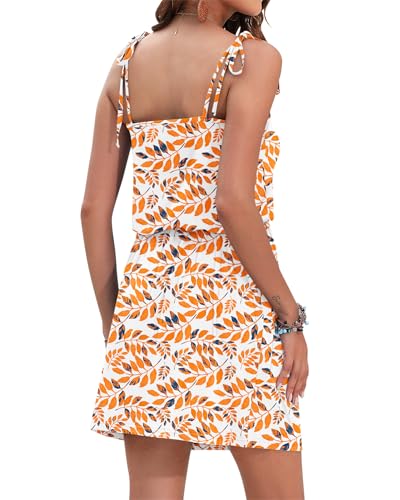 Image of AUSELILY Womens Summer Dresses Sleeveless Spaghetti Strap Beach Cover up Drawstring Waist Mini Short Dress with Pockets