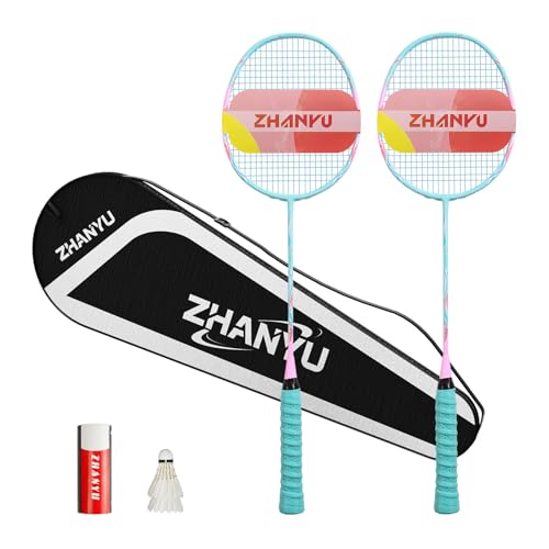 バトミントンセット バドミントン ラケット 軽量炭素繊維 2つのバドミントンラケットと2つのバドミントンと1つのバッグを含み、 アウトドアや家族旅行に適しています