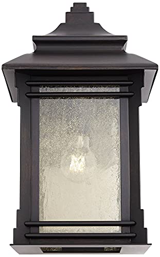 Franklin Iron Works Hickory Point Farmhouse Rustic Mission Outdoor Wall Light Fixture Bronze Lantern 16" Frosted Cream Glass For Exterior House Porch Patio Outside Deck Garage Yard Front Door Home #TOP4