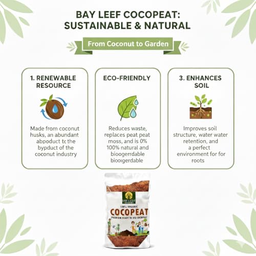 Image of Bay leef Cocopeat Powder for Plants | Ready to Use Organic Coco Peat Powder Coconut Husk | Ideal for Indoor & Outdoor Gardening, Seed Starting, Composting, and Hydroponics | Pack (2kg)
