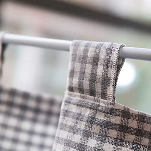 Cortinas de café de lino y algodón a cuadros grises para cocina y armarios 5