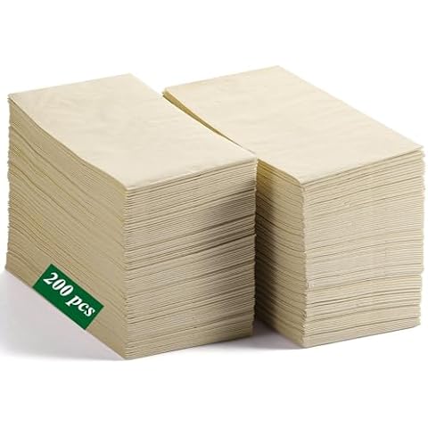 LEKOCH 200 PCS Eco Unbleached Napkins Disposable Bathroom Hand Towels 100% Compostable Brown Napkins 2 Ply Tissue Wedding Dinner Napkins 16'*16’ Cover