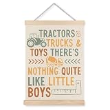 WUCHJ Construction Nursery Wall Art Poster, Construction Room Decor for Boys, Trendy Funny Tractors Trucks Canvas Prints Artwork for Nursery Toddler Boys Bedroom Playroom Decor, 12x16 Inch