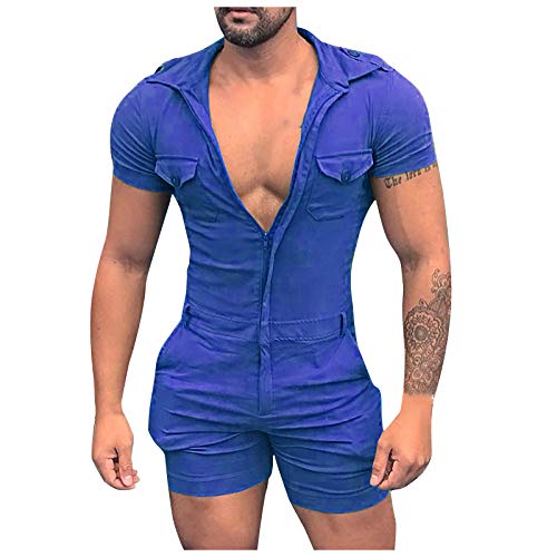 Maryia Mens Casual Summer Beach Jumpsuit Fashion Solid Slim Fit Muscle One Piece Shorts Coverall Tracksuits with Hood