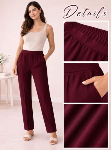 Image of Women's Mid Rise Wide Leg Trousers with Elastic Waist & Pockets