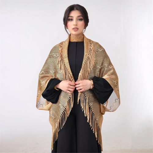 Elegant Women Shawl Wrap for Evening Dress Solid Color Lightweight Scarf Hollowed Tassels Long Shoulder Wrap4