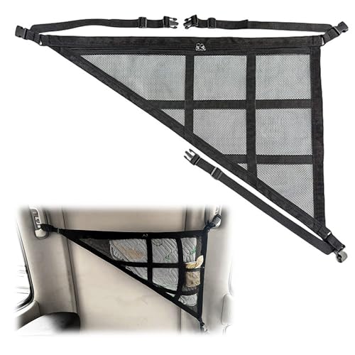 Filet Rangement Voiture Toit Double Couche, Triangle Filet de Rangement pour Voiture Toit Universel Plafond de Voiture Bagages Filet Sac pour Voiture Jeep Van SUV Filet Coffre Voiture, Noir, 70x50cm