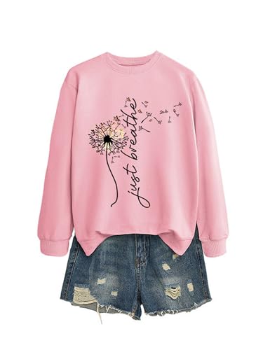 Just Breathe Sweatshirt Long Sleeve Shirts for Women Dandelion Graphic Tees Crewneck Pullover2