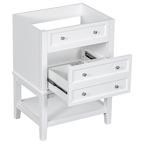 VeroFree 24 Inches Bathroom Vanity Base Only Solid Wood Frame, 1 Drawer Open Shelf, White Storage Cabinet for Bathroom Organization, No Sink Included (1 Drawers)