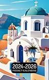  Pocket Calendar 2024-2026: Two-Year Monthly Planner for Purse , 36 Months from January 2024 to December 2026  Vector illustration  Santorini Greece (detail landmark)