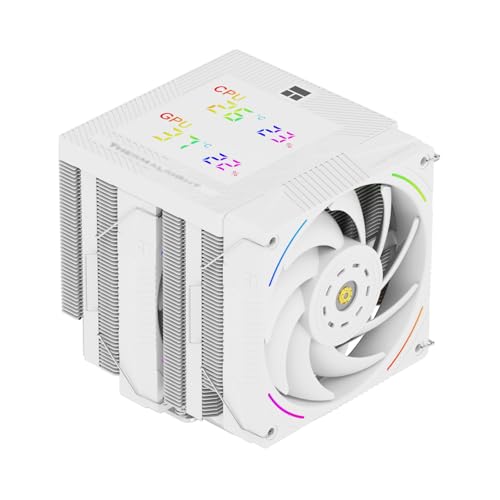 TR-Thermalright Phantom Spirit 120 Digital Snow - Ventilador de CPU (doble torre con 7 tubos de calor, ventilador PWM dual de 2150 RPM, cubierta superior para AM5/AM4, Intel lga1851/1700/115x, color