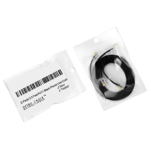 RetailAndBulk (2 Pack) 2.5 Foot Telephone Cord, Professional Grade Made in USA, 6P4C Male RJ11 Plugs with 50 Micron Gold Contacts, Pure Copper Wire Phone Line Cable (30 Inches, Black) - Thumbnail 7
