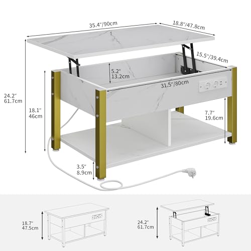 Variante de YITAHOME mesa de centro elevable y extensible Mármol Blanco
