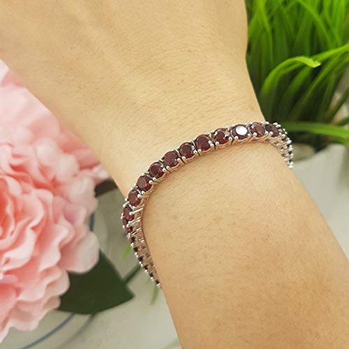 Dazzlingrock Collection Round Garnet Ladies Tennis Bracelet, 925 Sterling Silver #TOP2