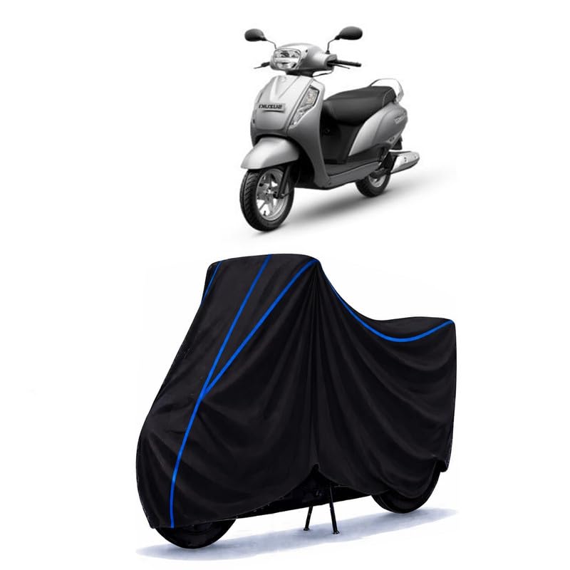 Image of Scooty Cover Water Resistant for Access 125 Drum Starts | Universal Scooter & Bike Cover | Heavy Duty UV Dust, Rain & Scratch Protection Weather Indoor Outdoor | Black with Blue Piping