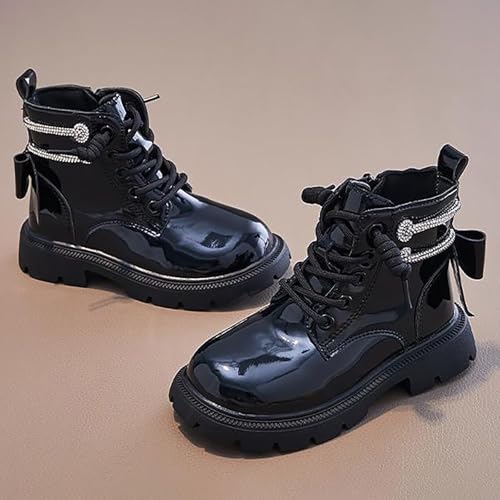 Girls Side Zipper Combat Patent Ankle Dress Boots Lace-Up High Top Fashion Waterproof Boots Stylish Comfort Shoes3