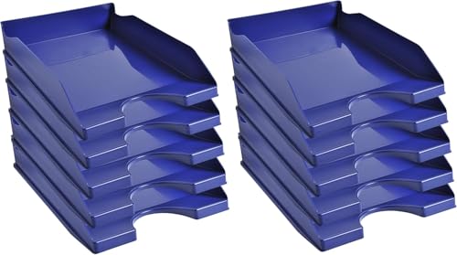 Bandejas de Oficina Apilables – Organizador Oficina para Folios – Organizador de Archivos Escritorio Color Azul OFFICEPAPER Pack (10 Bandejas)