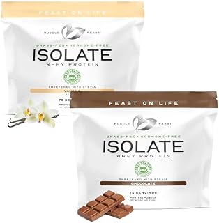 Muscle Feast Grass-Fed Whey Protein Isolate - Vanilla 5lb (x1) and Chocolate 5lb (x1) - All Natural Hormone Free Pasture Raised, Whey Isolate Protein Powder for Men and Women, Clean, Gluten-Free