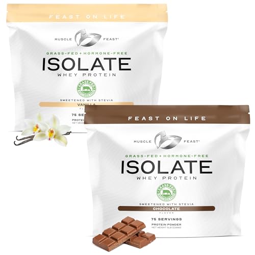 Muscle Feast Grass-Fed Whey Protein Isolate - Vanilla 5lb (x1) and Chocolate 5lb (x1) - All Natural Hormone Free Pasture Raised, Whey Isolate Protein Powder for