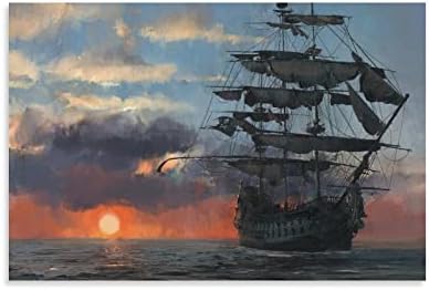 BLZ ADY Pirate Ship at Sunset Poster Decorative Painting Canvas Wall Art Room Posters Office Decorations 16x24inch(40x60cm)
