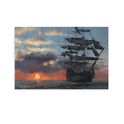 Blz Ady Pirate Ship At Sunset Poster Decorative Painting Canvas Wall Art Room Posters Office Decorations 16X24Inch(40X60Cm) #TOP1