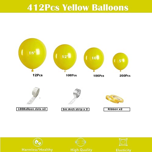 Image of 412pcs Yellow Balloon Garland Arch Kit 18 12 10 5 Inch Different Sizes Matte Latex Balloons for Baby Shower Birthday Wedding Honeybee Lemon Gender Reveal Sunflower Theme Party Decoration